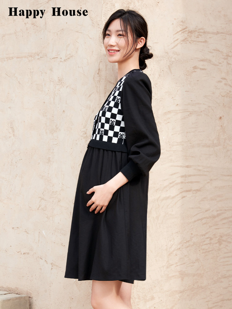 HAPPY HOUSE FASHION STITCHING MATERNITY DRESS LONG SKIRT 2025 NEW AUTUMN WINTER MATERNITY DRESS TIDE MOM MATERNITY WINTER DRESS