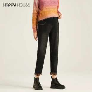 加绒2025新款 子外穿长裤 时尚 秋冬裤 豹纹老爹裤 快乐屋孕妇牛仔裤