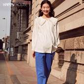 蕾丝边大翻领长袖 纯色春秋欧美时尚 长袖 快乐屋孕妇衬衫 新款 上衣潮