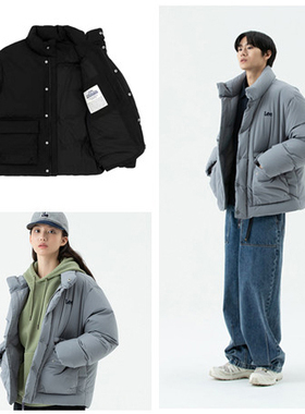 韩国专柜23冬男女情侣复古短款立领双拉链羽绒服外套 LE2304DP03