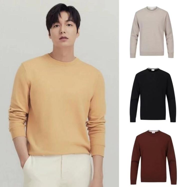 混纺柔软圆领针织衫毛衣纯色