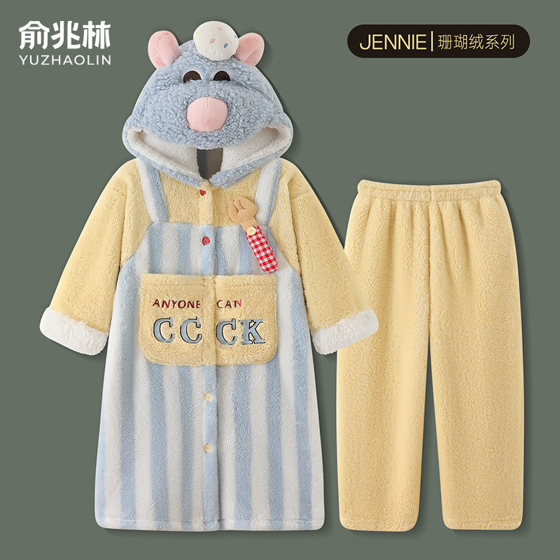 秋冬季珊瑚绒睡衣女款睡袍家居服