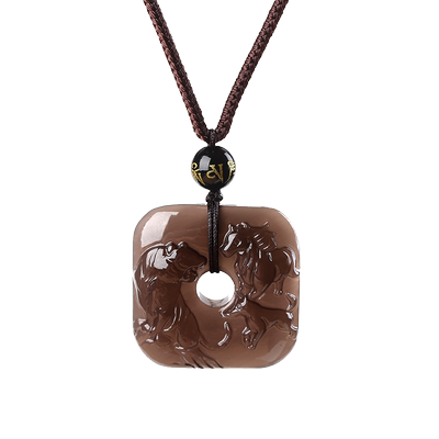 天然黑曜石虎马狗三合吊坠