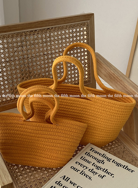 thefifthmoon韩国ins复古手提棉绳编织篮度假街拍手提包篮子