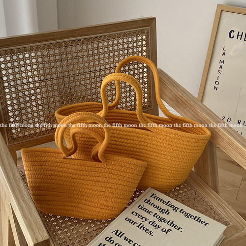 复古ins风彩色手提编织篮