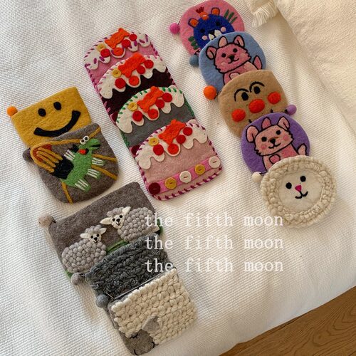thefifthmoon尼泊尔进口可爱小动物蘑菇屋羊毛毡零钱包收纳包