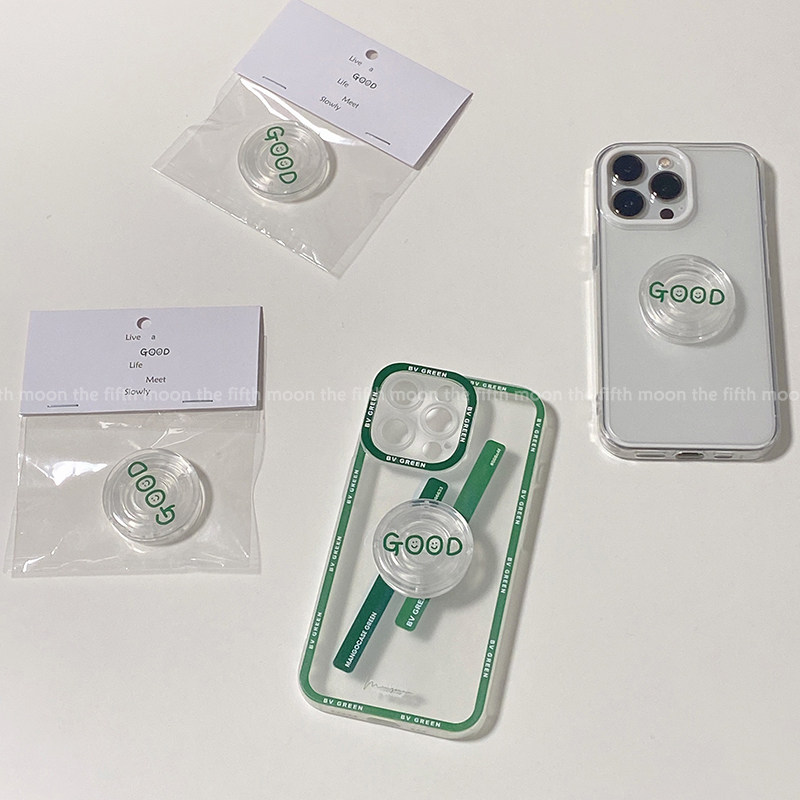 thefifthmoon自制可爱英文good绿色透明伸缩气囊懒人手机支架