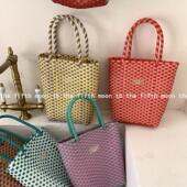 nice day have thefifthmoon可爱彩色清新撞色编织篮手提篮