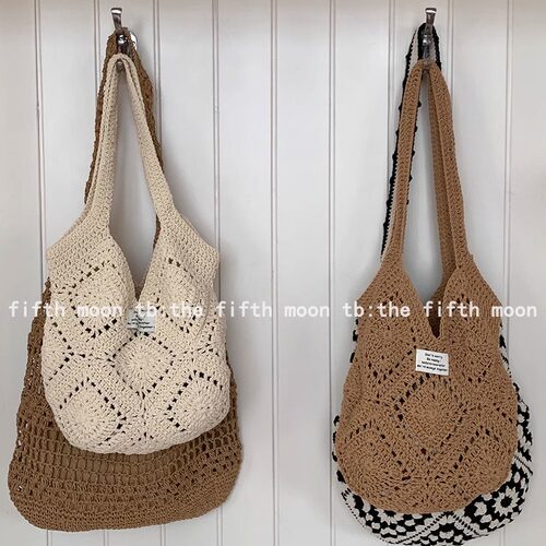 大容量镂空棉线毛线单肩斜挎包