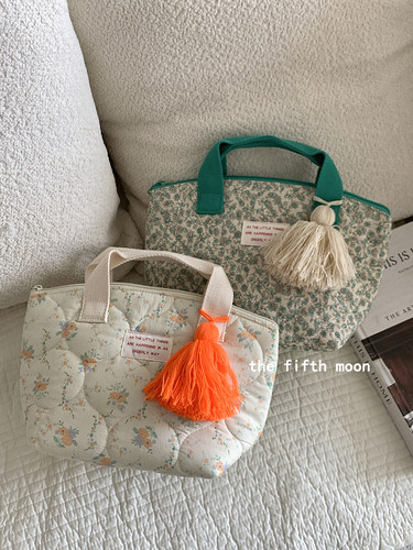 碎花绗缝棉质手拎袋便当包