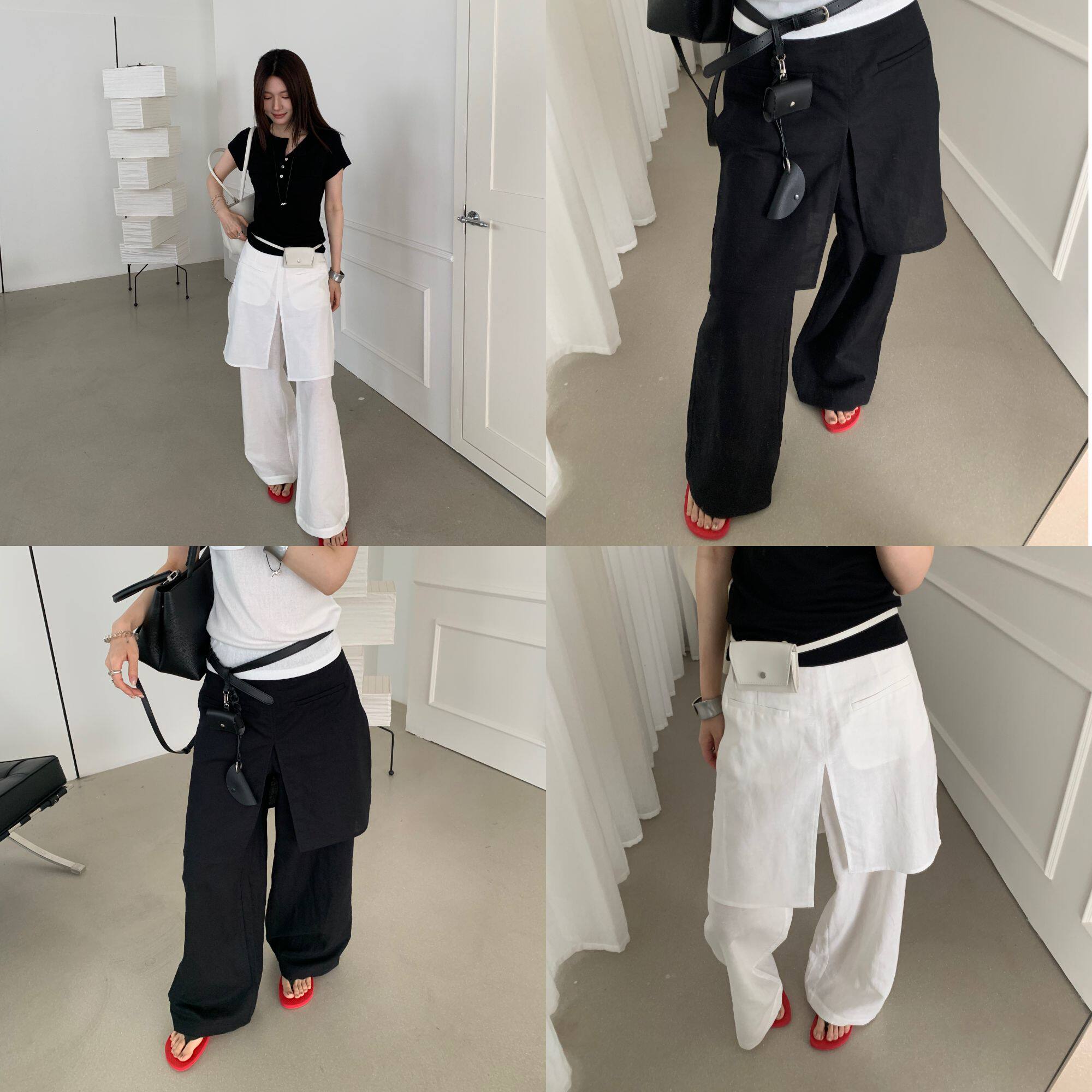 foryou假两件屁帘休闲阔腿裤女夏天新款巨好看的百搭黑色工装裤子