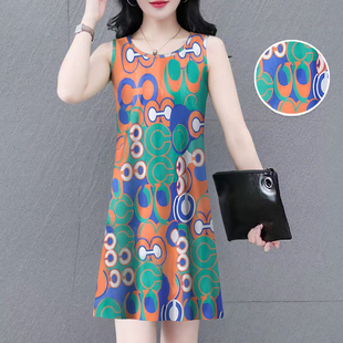 捡漏中长款印花无袖2025夏季新款连衣裙内搭打底背心裙百搭裙子