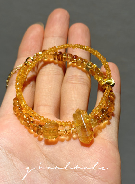 G HANDMADE 天然芬达宝石黄水晶手链925纯银镀金招财转运