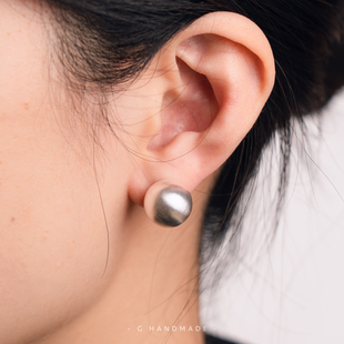 G HANDMADE 复古拉丝银球耳钉意大利工艺简约925纯银耳针圆球