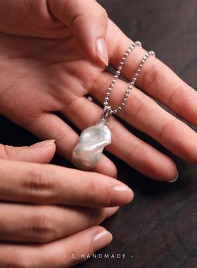 巴洛克珍珠毛衣链925纯银爆闪链