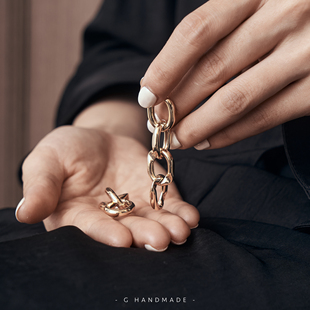 关山月手作 925纯银耳针粗链条耳环铜镀18k金高街金属欧美风嘻哈