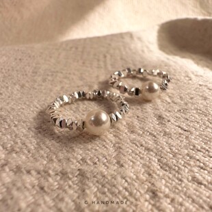关山月手作 施家珍珠弹力戒指不规则碎银子镀925银均码冷淡风气质
