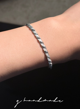 G HANDMADE 波浪纹925纯银碎银子手链意大利重工拉丝高级感可调节