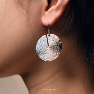 关山月手作 925纯银耳钩环不过敏ins欧美风圆盘高级镀白金耳夹手