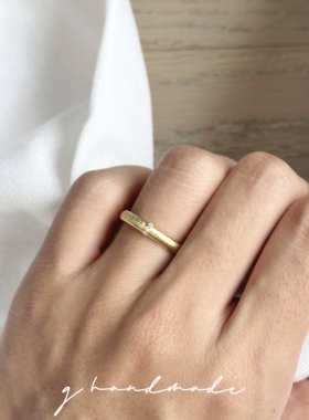 G HANDMADE 925纯银戒指意大利中古拉丝女复古叠戴对戒素圈