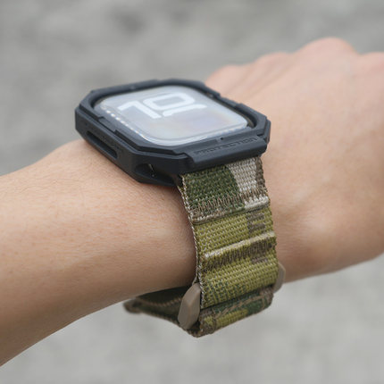 肥熊适用于Apple watch手表S10/S9/S8/Ultra/1/2  44/45/46/49mm MC迷彩回环式战术尼龙速干表带腕带