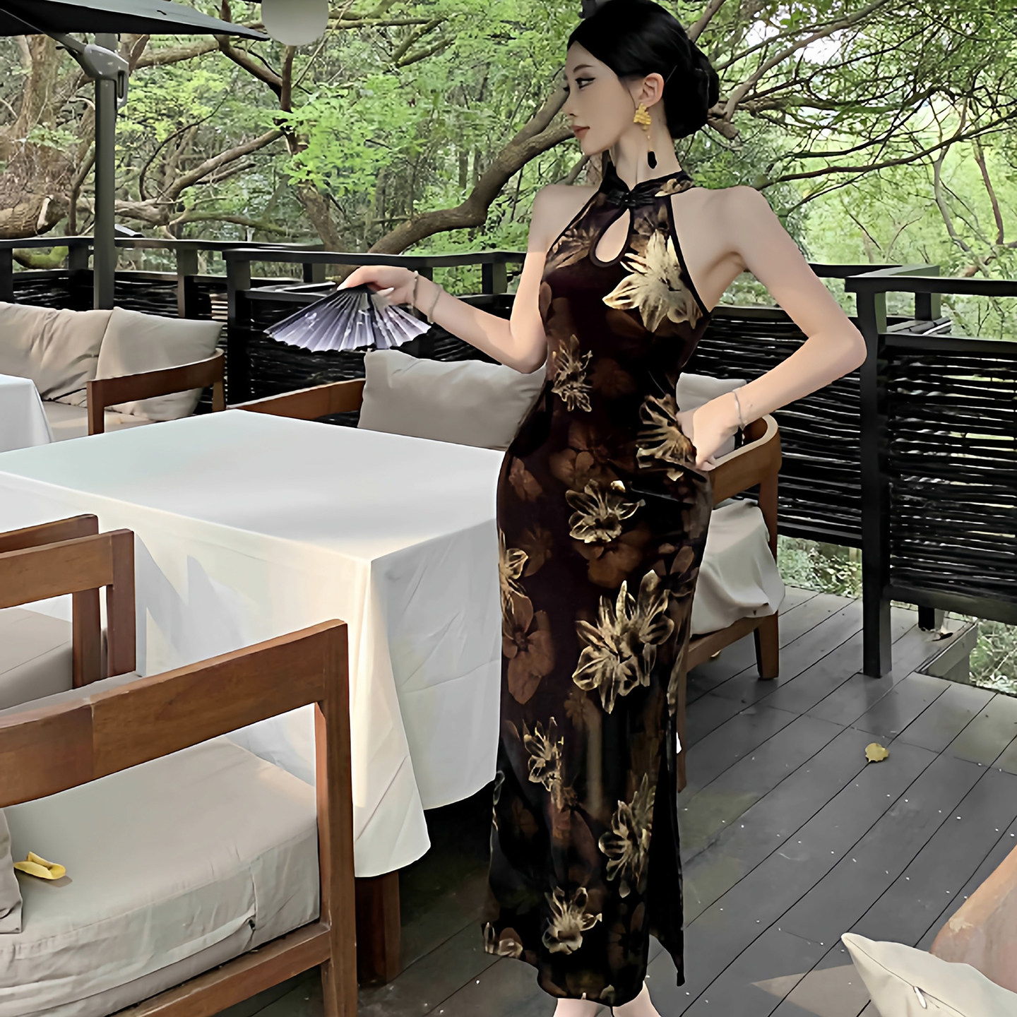 新中式复古改良旗袍连衣裙女人味气质轻熟风包臀裙子高腰开叉长裙