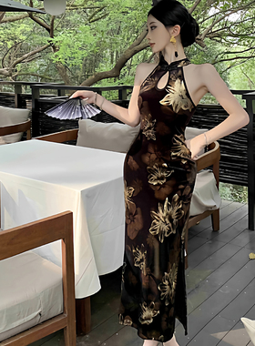 新中式复古改良旗袍连衣裙女人味气质轻熟风包臀裙子高腰开叉长裙