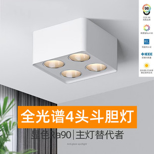 斗胆灯家用极简客厅led射灯轻奢吸顶筒灯盒子灯全光谱护眼 4头明装