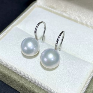 经典高跟鞋耳钩9-12mm极光正圆高品质淡水珍珠耳钉925银优雅百搭