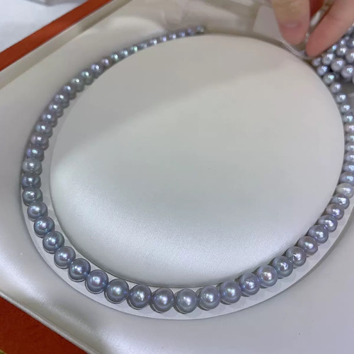 天然淡水灰珍珠项链7-8真多麻色强光媲美海水高级银蓝灰925银扣