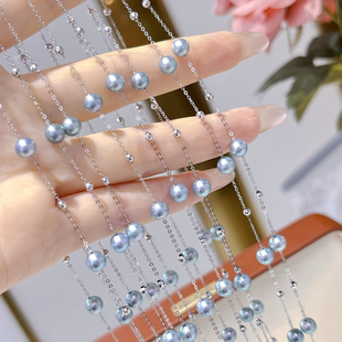 经典18k金银蓝光akoya真多麻海水强光满天星珍珠项链5-6mm锁骨链