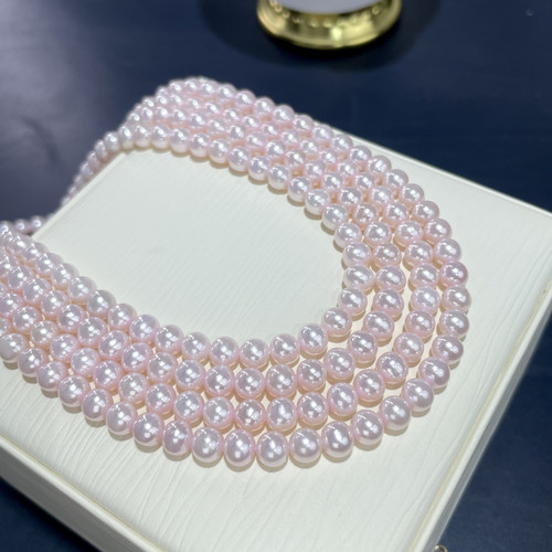 天然淡水珍珠粉色baby珠极强光小众颈链近圆微瑕925银珍珠项链女