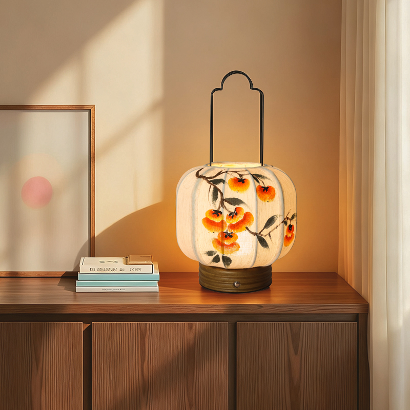 中式手提布艺台灯书房客厅卧室床头灯茶室装饰充电台灯直播氛围灯