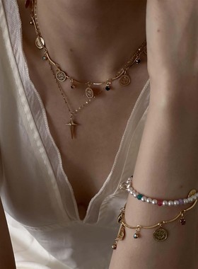 夏日海边~叠戴项链女款颈链氛围高级设计感小众吊坠锁骨链颈链