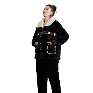 【商场同款】造福鸟睡衣女夹棉新款珊瑚绒夹棉保暖国风家居服套装