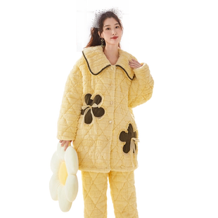 【商场同款】造福鸟睡衣冬季女款黄色公主风加厚夹棉套装家居服