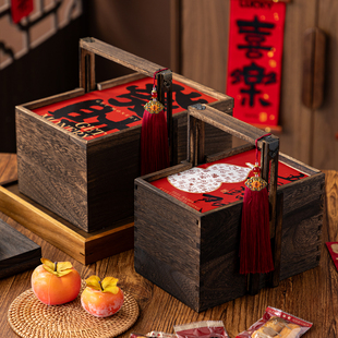2026新款马年复古木盒年货特产糕点通版礼品盒新年中式手提包装盒