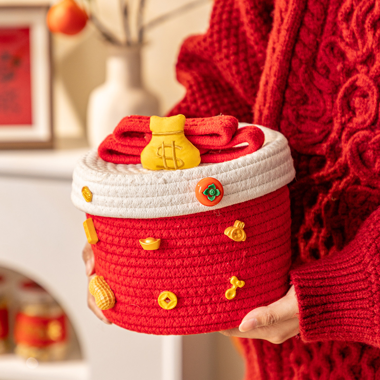 2026新年抱抱桶零食糖果坚果收纳筐马年新款桌面收纳盒年货礼盒空,节庆用品/礼品,春节礼盒,淘宝优惠券,粉丝福利购,淘宝优惠卷