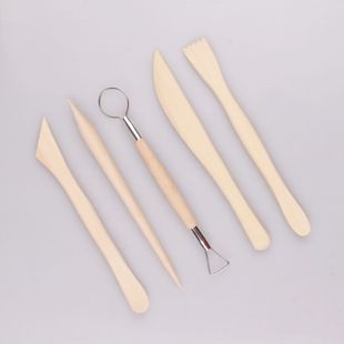 5件套木质陶艺工具 陶泥软陶泥面塑刀 陶吧教学小泥人捏塑