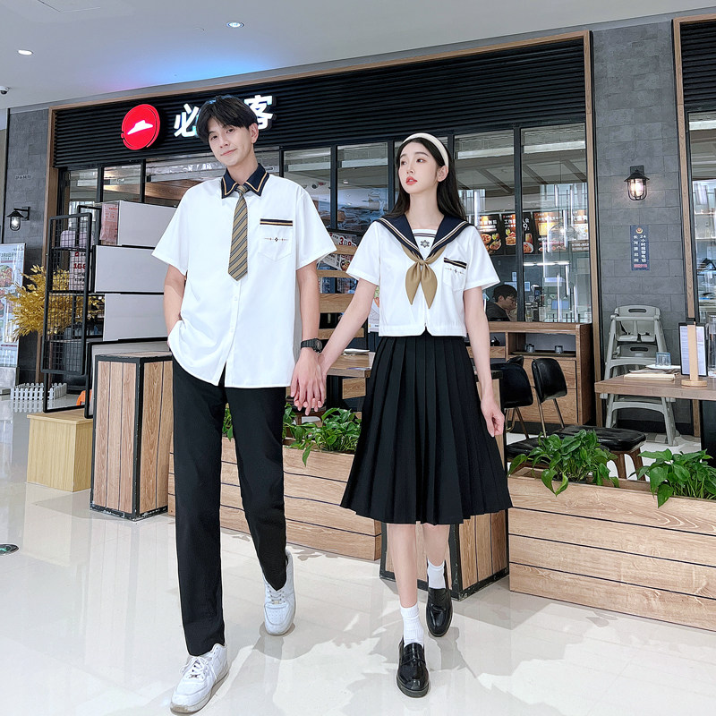 实拍情侣装夏装学院风初高中短袖JK制服学生班服