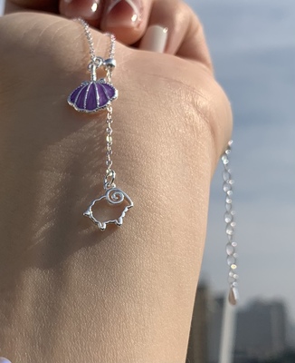 贝壳小羊吊坠项链925纯银紫色贝壳女孩专属张艺兴应援绵羊属相女