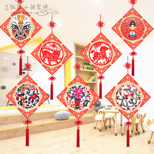 幼儿园教室走廊创意吊饰 中国风传统节日节气生肖墙面竹编装 饰品