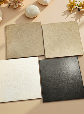 民宿庭院防滑地砖 400x400仿莱姆石咖啡馆火锅店复古黑色瓷砖全瓷