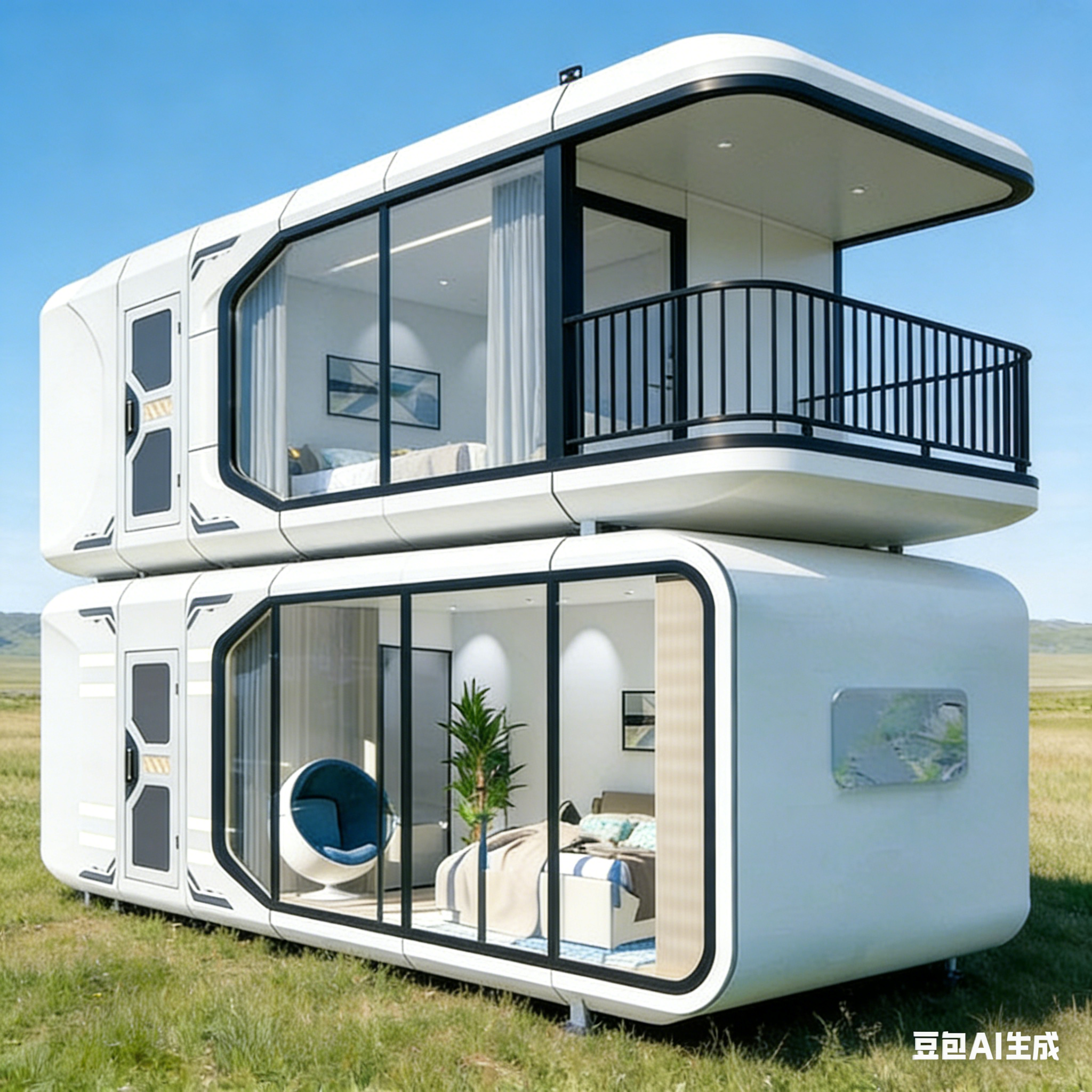 光伏供电太空舱定制 环保节能 双层苹果舱旅居办公一体化移动房屋