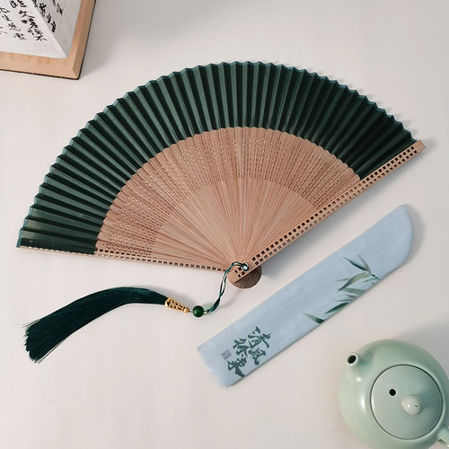 新中式晨袍扇子古风镂空折叠扇子