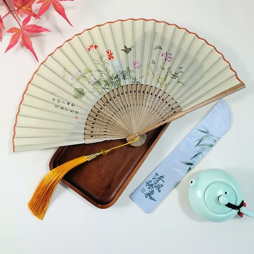 仿古绢布扇，复古风女折扇