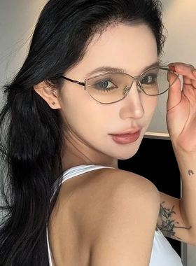 复古欧美风无框水银色Y2K亚裔辣妹风网感墨镜女方圆脸显瘦太阳镜