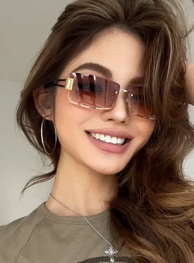 欧美辣妹风半框金属高级网感茶色墨镜Y2K老钱风街拍遮阳太阳镜女