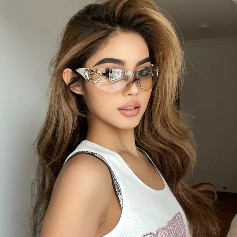 连体大框白水银太阳眼镜欧美轻奢风个性凹造型镶钻装饰Y2K墨镜女