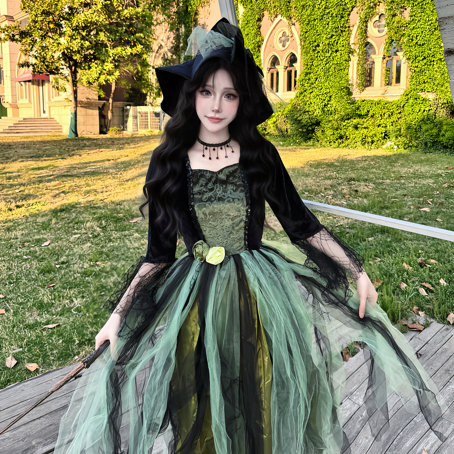 万圣节服装魔法女巫装狂欢节表巫婆连衣裙舞台表演服绿野仙踪cos
